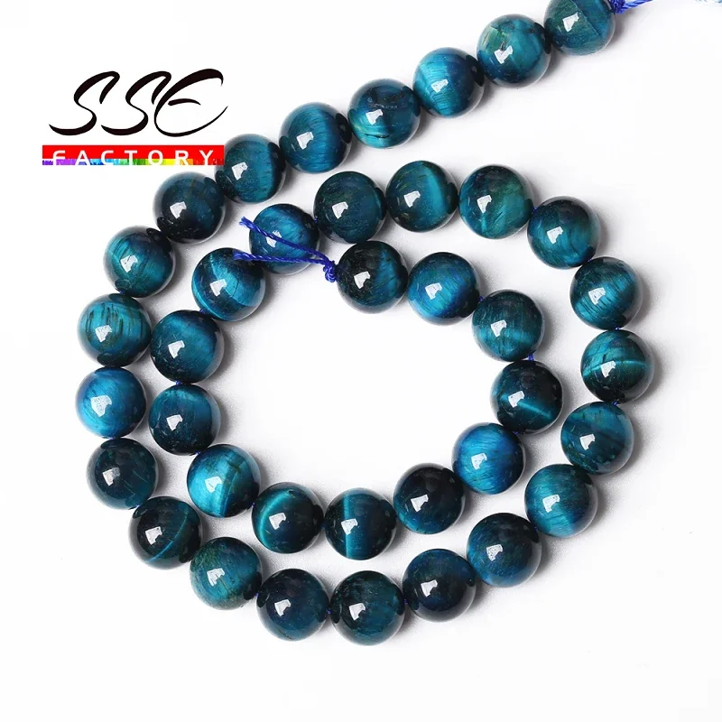 Perles d\'Œil de Tigre Bleu Rondes et Naturelles de Confection Joaillière, Billes en Vrac pour Confectionner Soi-Même des Bracelets à Breloques,