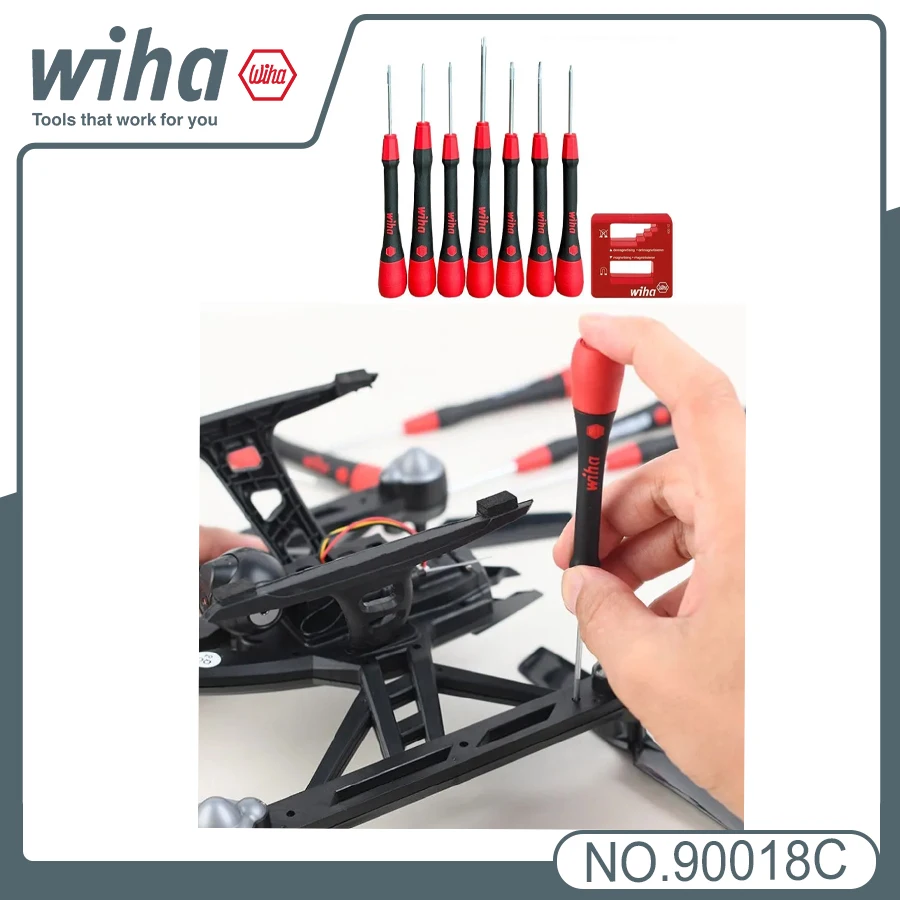 Wiha 90018C 8 Pcs Precision Screwdriver Set with Demagnetizer 1PH 1SL Torx Bits for Glasses Watches 3C Devices Repair