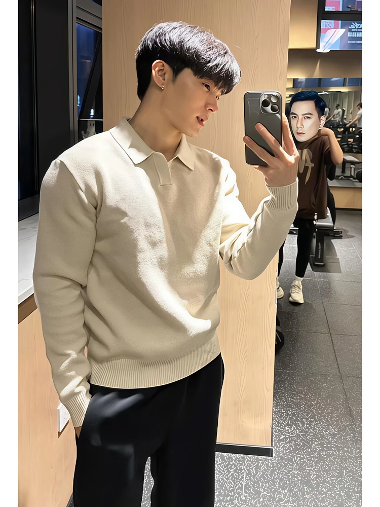 

Men's Sweater Fitn Inner Wear American Retro Winter Knitted irt Casual Sle Long Sve Turn-down Collar Base Laye...