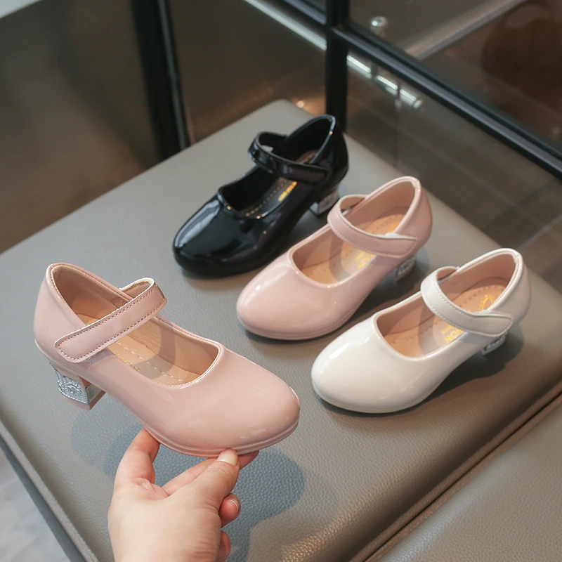 

Little Girls High Heels Leather Sandals 2026 New Summer Kids Dress Shoes Non-slip Trendy Princess Girls School Party Mary Jane
