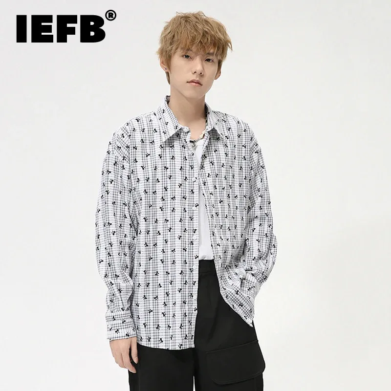 

IEFB мужские рубашки в корейском стиле с принтом в полоску, повседневные топы с лацканами, однобортная мужская свободная одежда с длинными рукавами, осень 9C7380