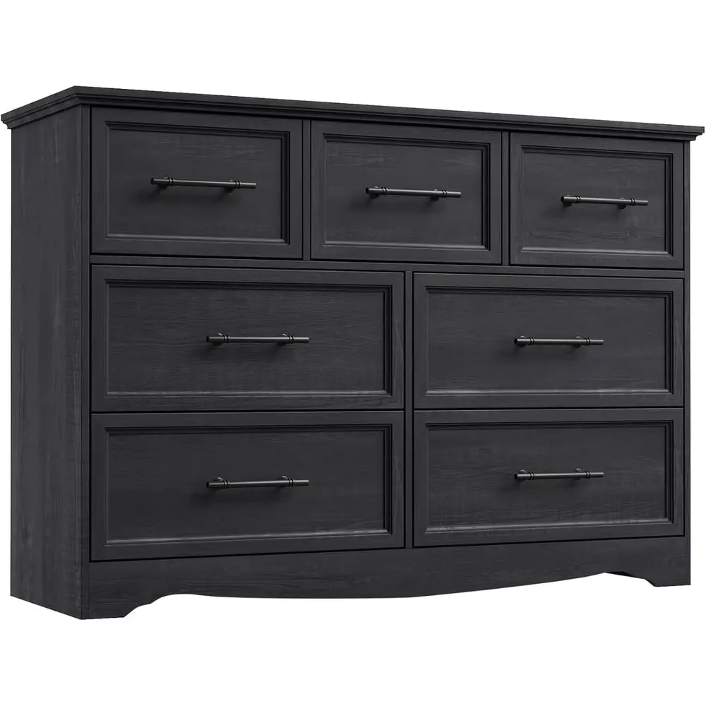 

7-Drawer Wide Chest with Brushed Metal Handles, 47 TV Stand and Storage Cabinet for Bedroom, Living Room, Hallway