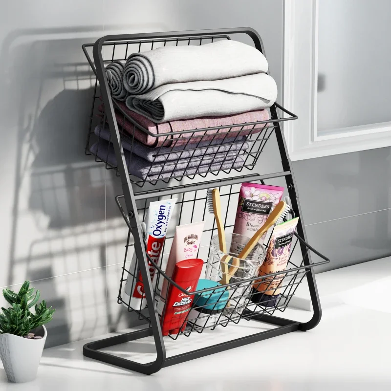 

1PC Iron Storage Shelf Rack for Kitchen Seasoning Organizer Fruits Holder Double Layer Assembly Bathroom Cosmetic Storage Basket