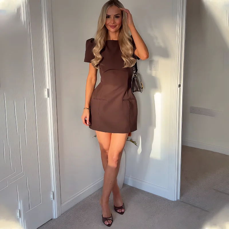 فستان TARUXY صيفي أنيق على شكل حرف a قصير للنساء جيب أنيق نحيف متين عالي الخصر للولائم فستان نسائي للتنقل اليومي #6