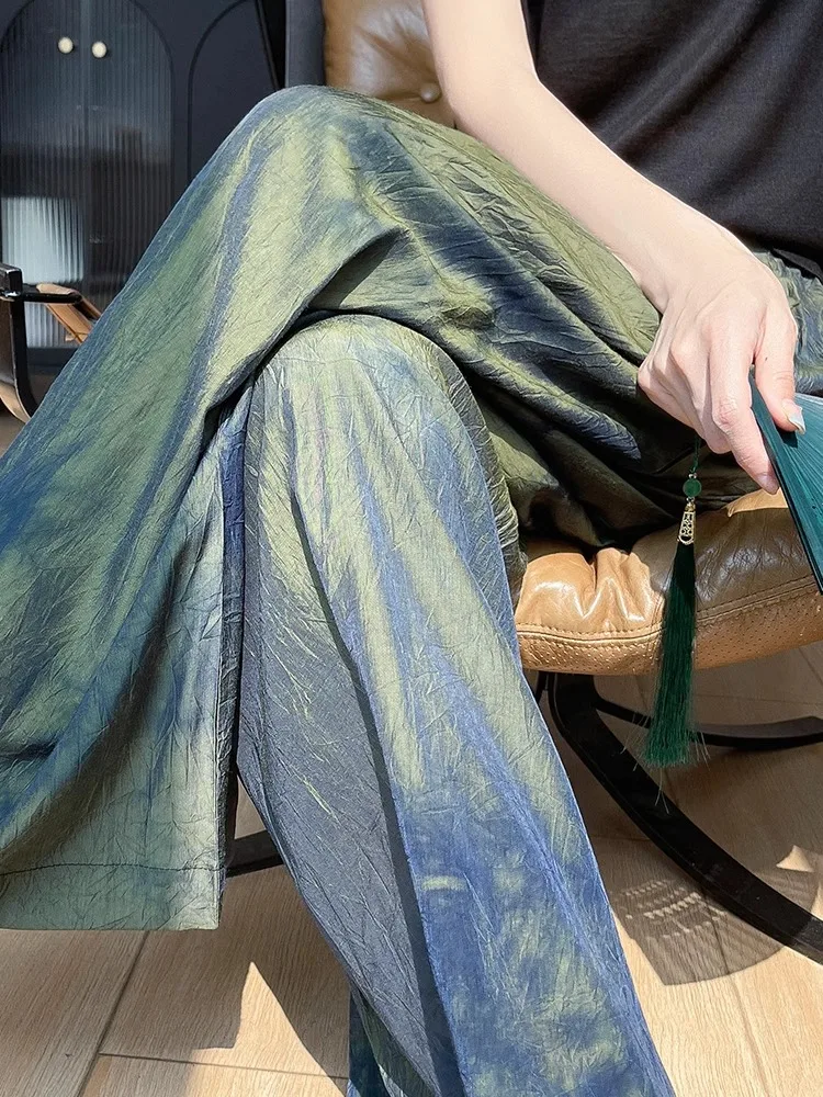 

Tie-Dye Wide Leg Pants Women's High Waist Spring New Chinese Style Loose Draping Straight Leg Pants Casual Trousers
