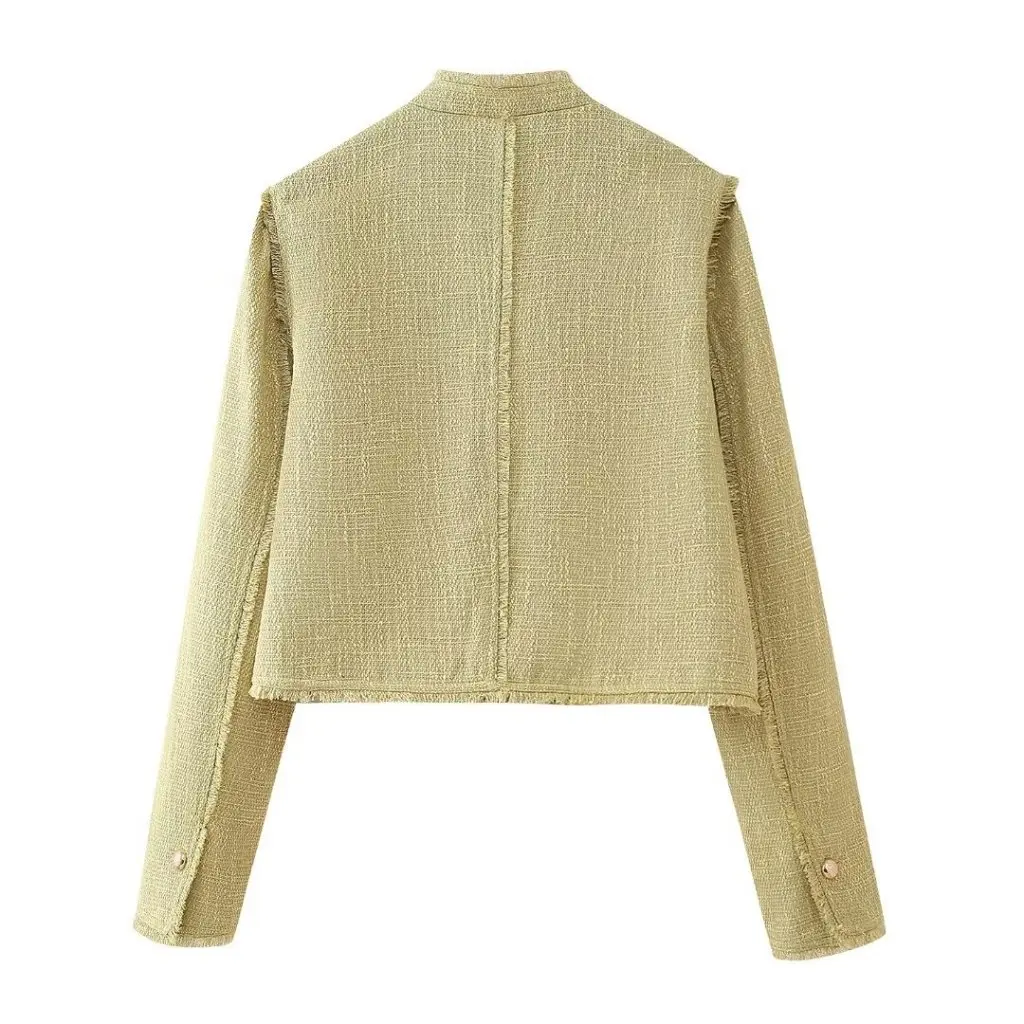 

Women's Fashion Textured Jacket Casual Stand-Up Collar Raw Edge Spring Fall European American Style Top for Women