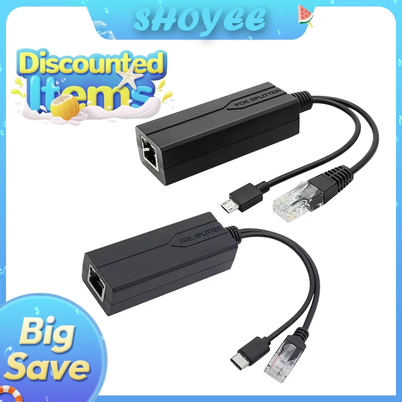 POE Splitter 48V to 5V Micro USB tpye-C 100Mbps and1000Mbps Gigabit POE Camera Injector Power Supply for Huawei Hikvision