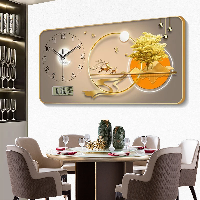 2025 New Modern Restaurant Decoration Luxury Frame Canvas Prints Wall Picture Porcelain Wall Art With Clock