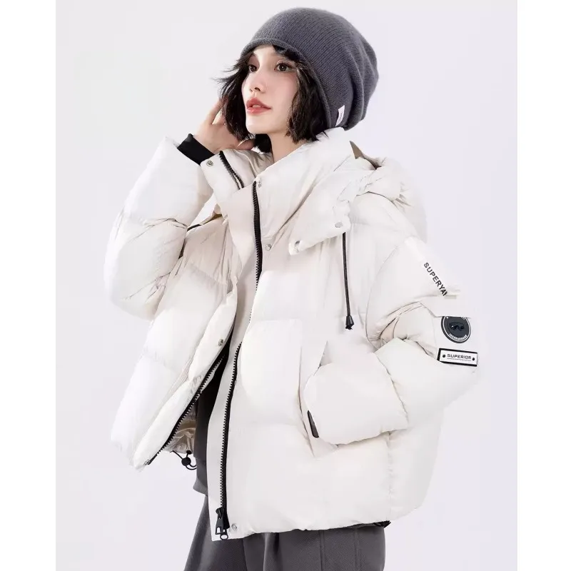 

New Womens Short Down Cotton Coat Autumn Winter Warm Padded Jacket High-end Female Casual Removable Hooded Parker Cotton Clothes
