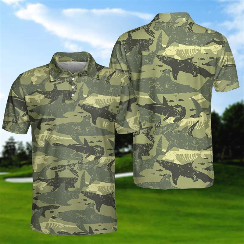 New Camouflage 3D Print Short Sleeve Polo Shirts For Men Clothes Harajuku Fashion Golf Tshirts Button POLO Shirt Oversize Tops