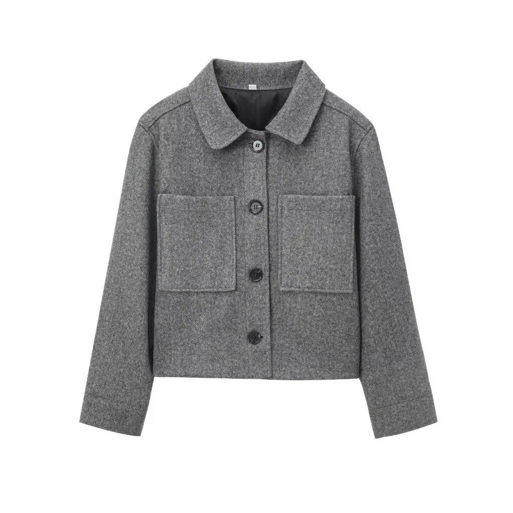

Women's Grey Casual Jacket Autumn Fashion Comfortable Wide Single Chest Belt Design Style K52520
