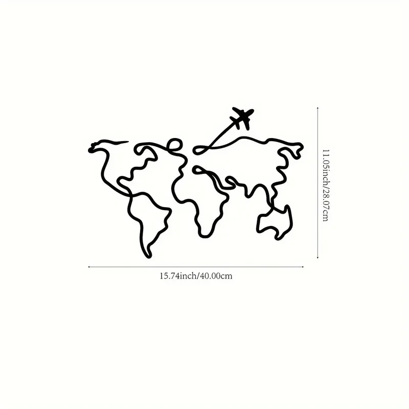 1PC Art Deco Style Metal Wall Sculpture, Fly Around the World Airplane Design, Modern Metal Wall Art for Living Room, Office