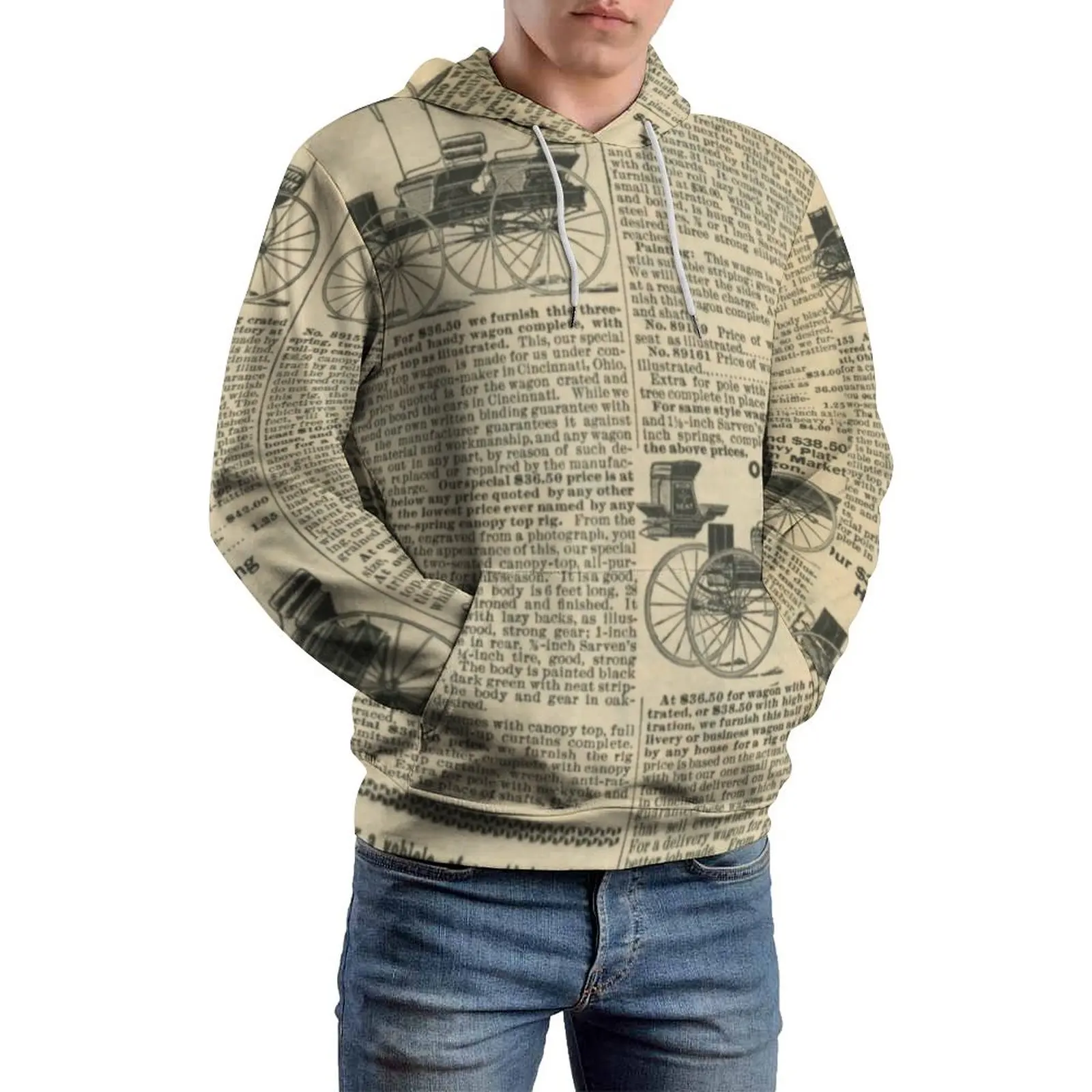 

Retro Newspaper Casual Hoodies Man Digital Print Aesthetic Design Hooded Sweatshirts Autumn Long-Sleeve Fashion Oversized Hoodie