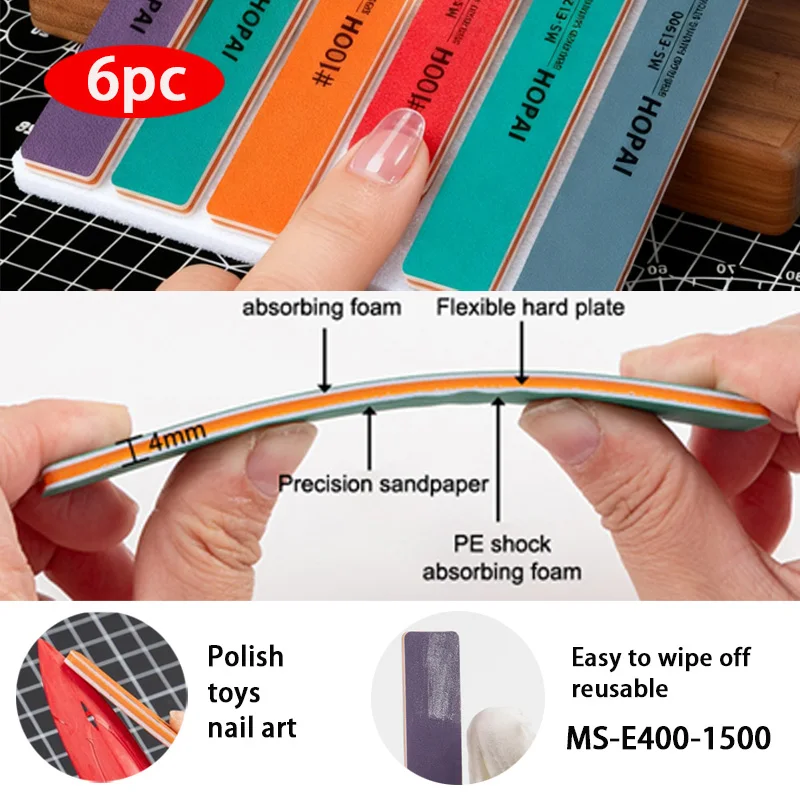 

6Pcs Plastic Model Polishing Rod | DIY Model Assembling Build Tools MS-E400-1500 Semi-rigid Sanding Sticks