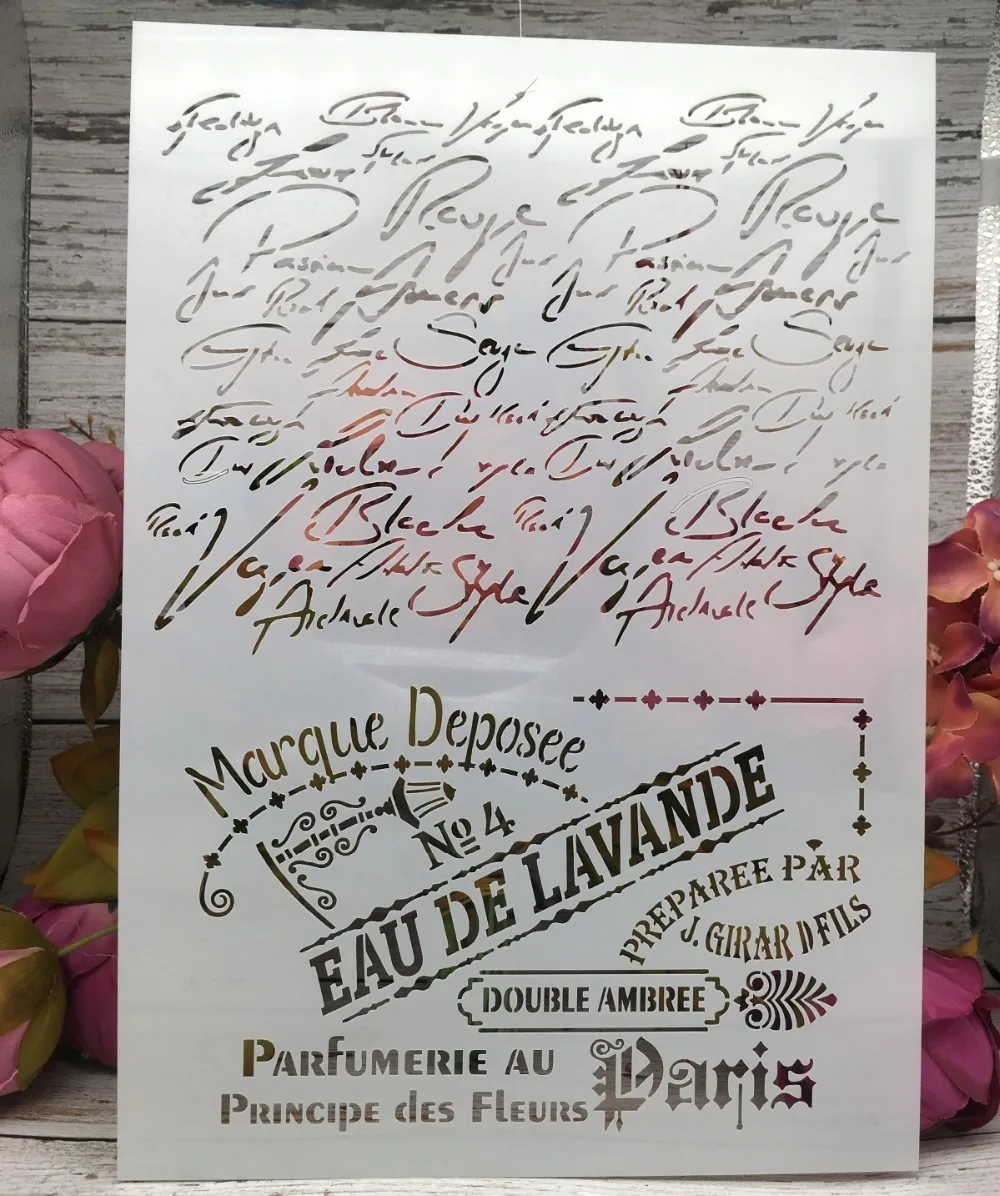 4 قطعة/الوحدة A4 29 سنتيمتر الأزهار الرجعية الكلمات الفرنسية DIY طبقات الإستنسل اللوحة سجل القصاصات التلوين النقش ألبوم قالب الزخرفية