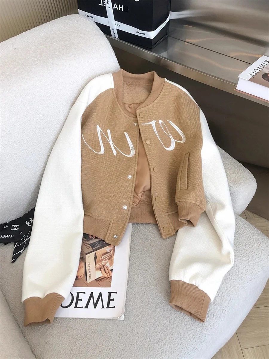 

Faionable Contrast Color Baseball Jaet Men Women Casual-Stand Collar Jaet All-Match ort-Collar Autumn-Colors ort-Co...