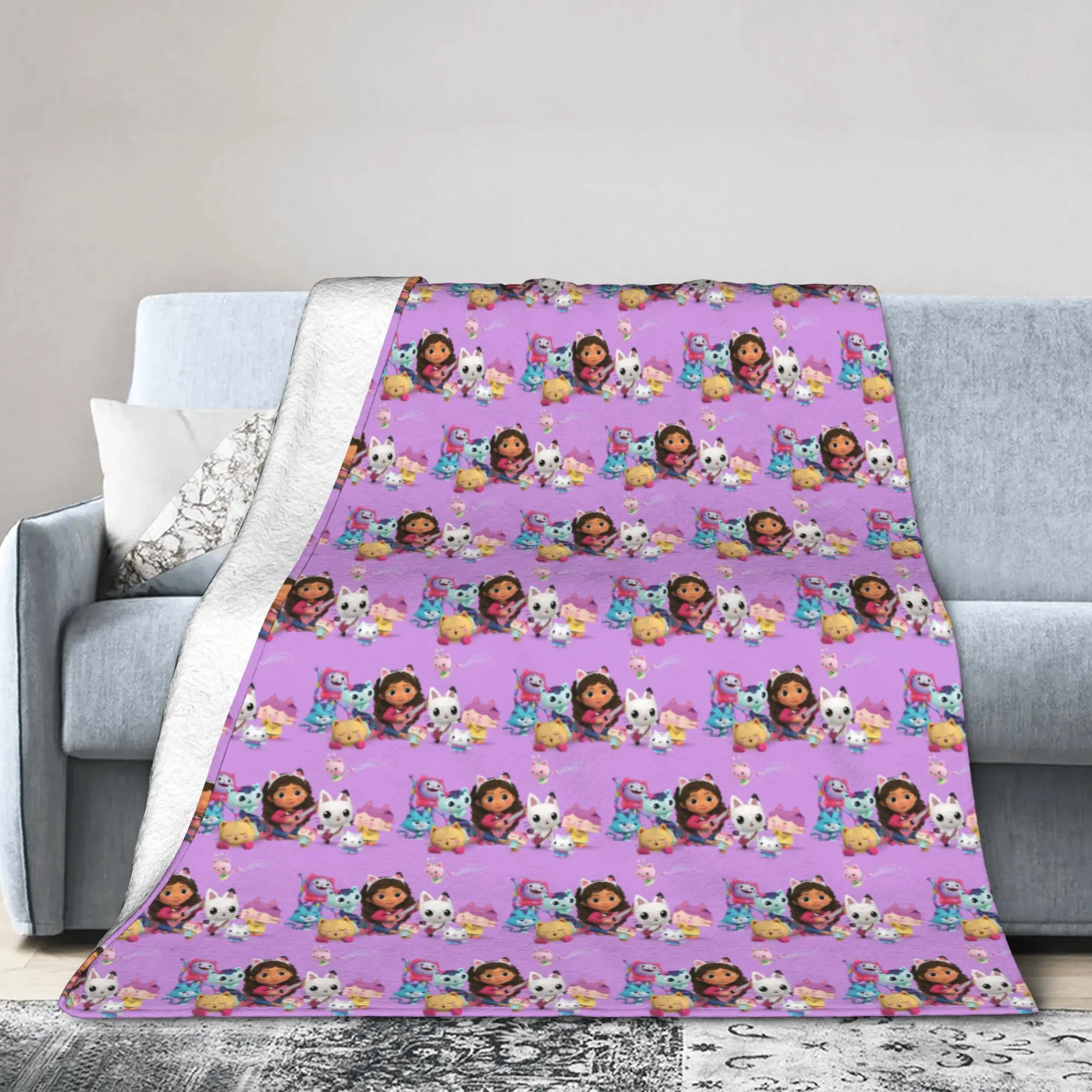 Custom Gabbys Dollhouse Gabby Cats Blanket Warm Fleece Soft Flannel Cakey Mercat Throw Blankets for Bed Sofa Travel Autumn