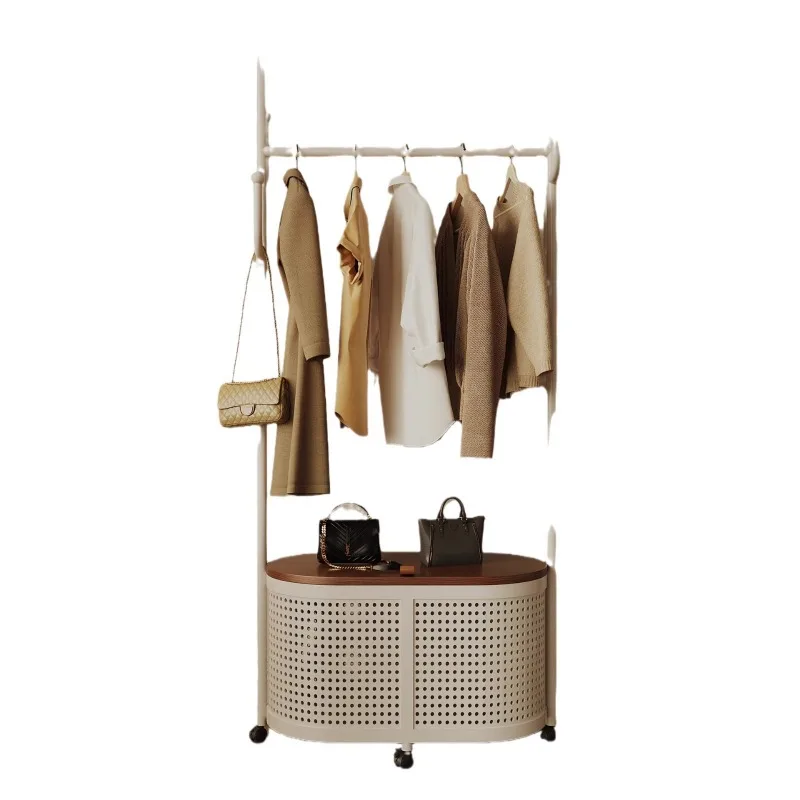 

Movable floor hanger household bedroom, coat rack cream wind multi-functional storage hanger