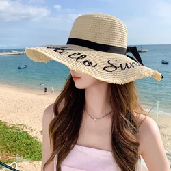 Sun Hat Women's Summer New big Hat Fashion Letters Breathable Straw Hat Outdoor Leisure Beach Folding Sunscreen Cap