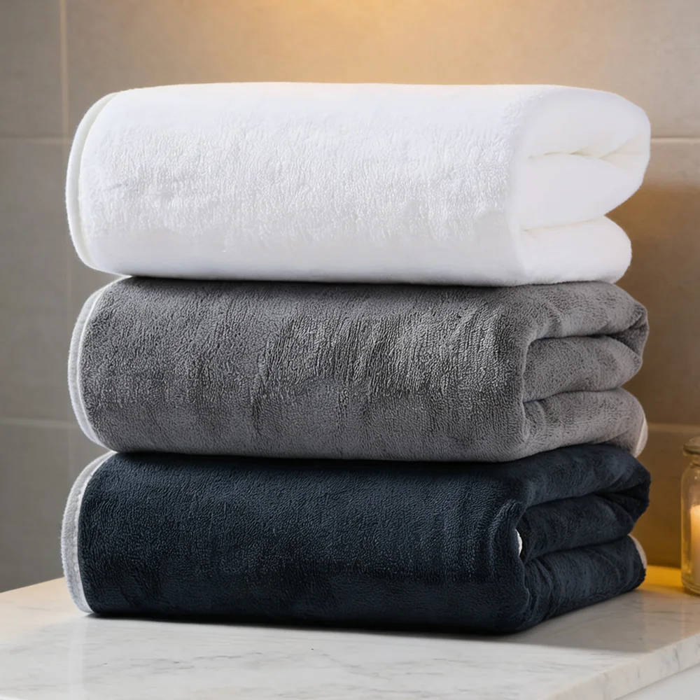 3Pcs Solid Color Coral Fleece Bath Towel Set -Soft Highly Absorbent Quick-Dry Towels for Home Swimming Vacation Daily Use