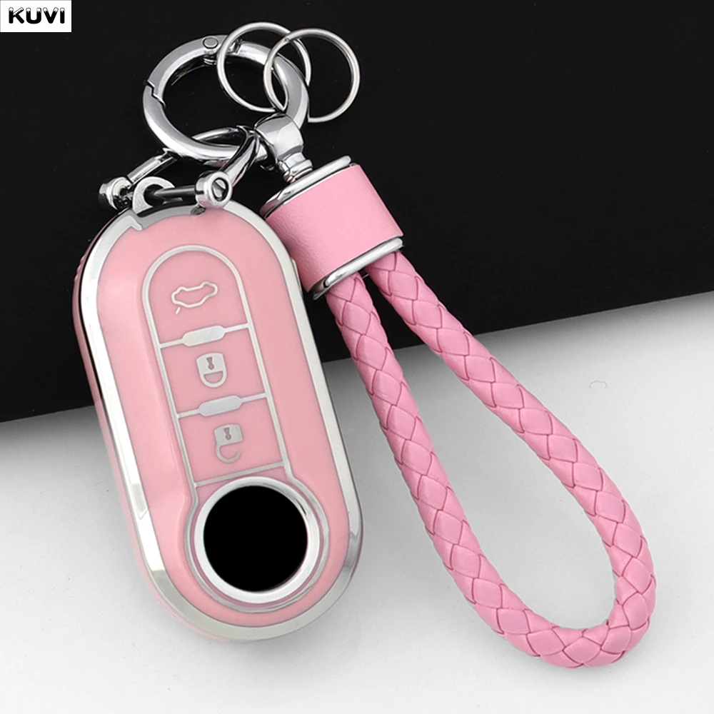 NEW TPU Car Folding Key Case Cover Shell For Fiat 500 Ducato Panda 500L Punto Lancia Musa For Citroen Holder Fob Luxury Keychain
