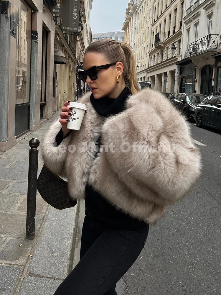Iconic Street Fashion Cropped Faux Fur Coat Women Cool Girls Fluffy Short Fur Jacket