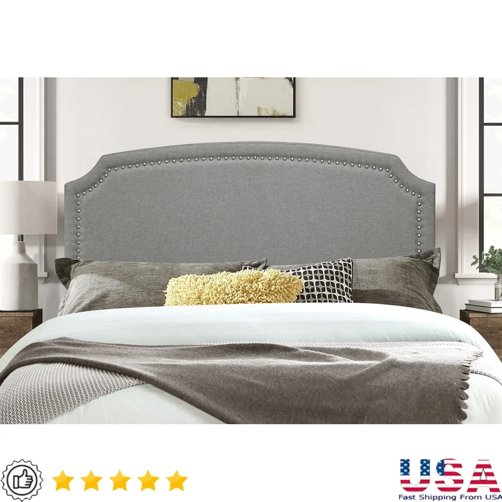 

Upholstered Twin Headboard with Nailhead Trim Adjustable Height Polyester Fabric Modern Design Bedroom Furniture