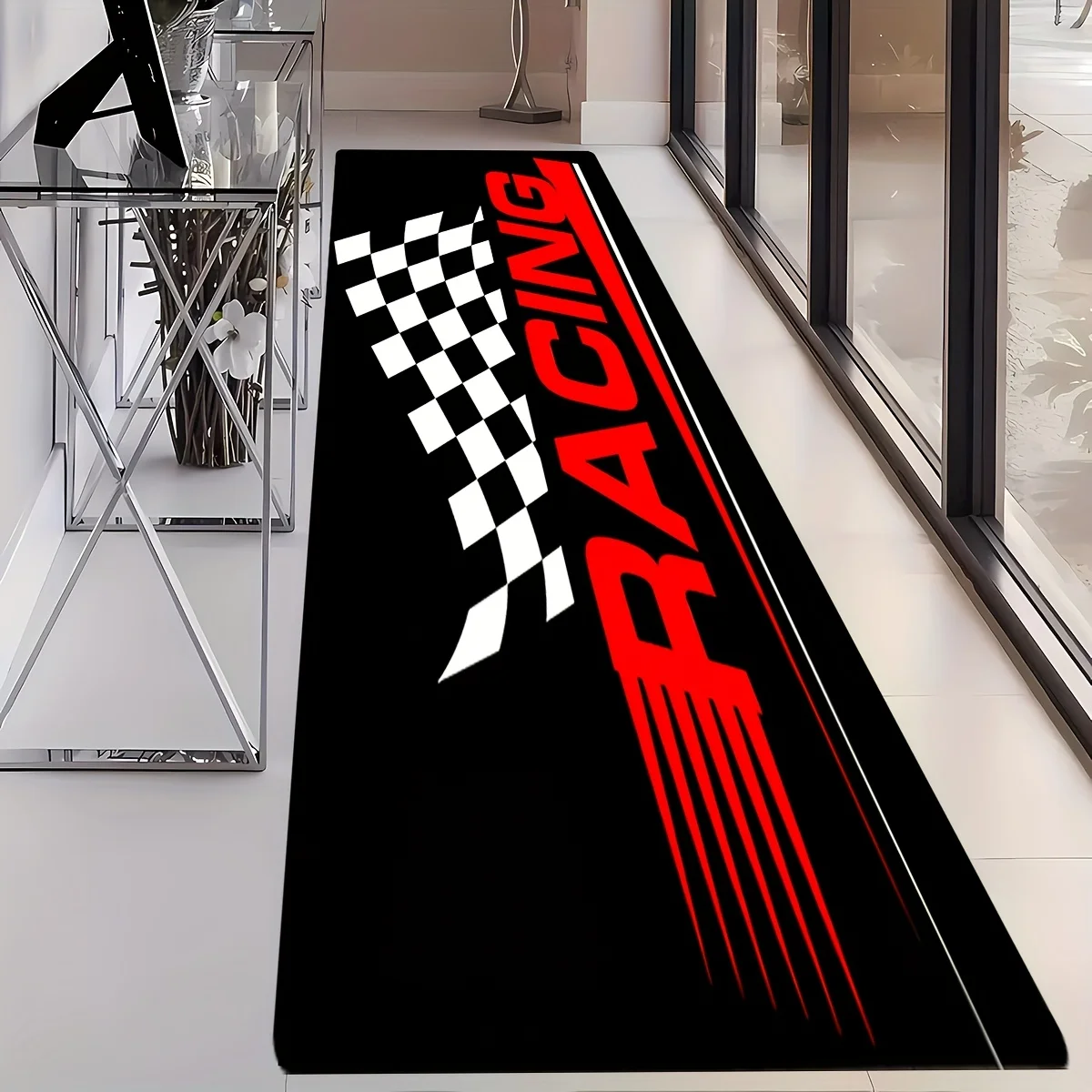 VIKAMA Racing-Themed Carpet for Gaming Rooms, Gyms, Hallways, and Industrial Decor Durable, Stain-Resistant, and Easy to Clean