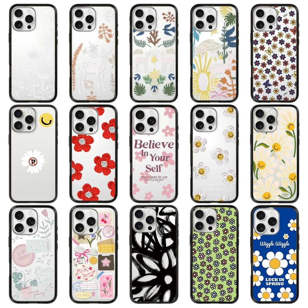 

Flower Daisy New Type Imprinted Letters on The Border Protective Acrylic MagSafe Case for IPhone 15 Pro 16 Pro Max Cover Shell