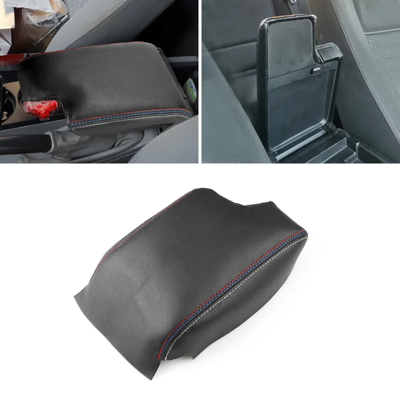 For BMW 3 Series E46 1998 - 2005 Microfiber Leather Center Console Lid Armrest Box Cover Protective Trim Black -red blue line