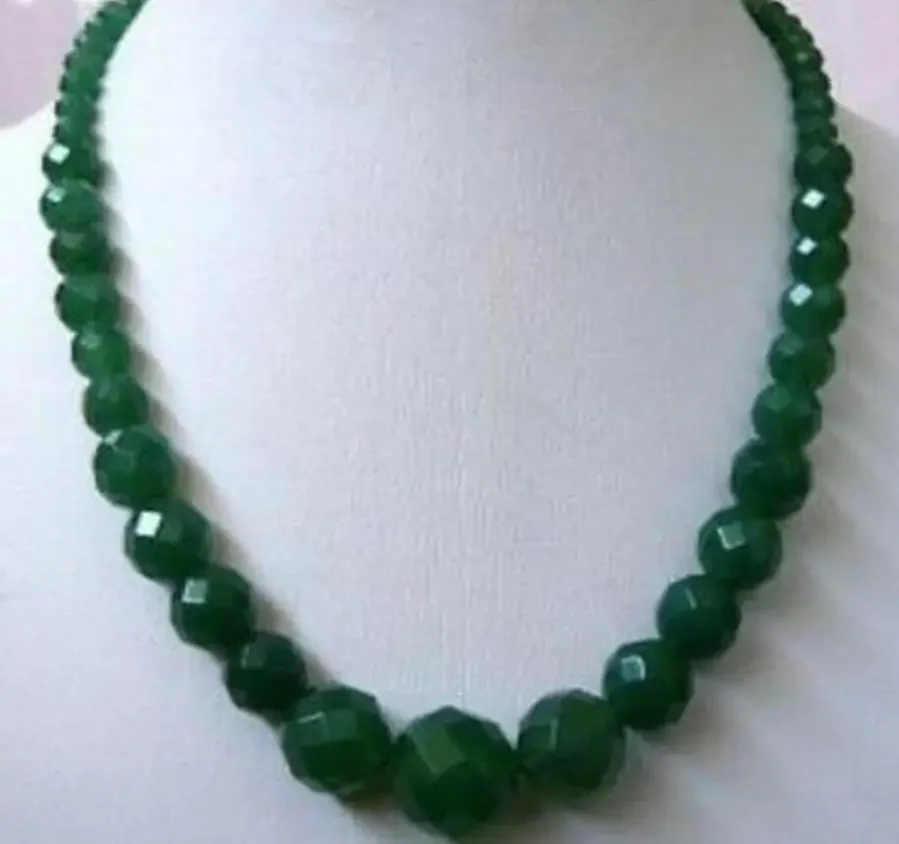 Fashion 6-14mm Faceted Natural Green Jade Gemstone Round Beads Necklace 18