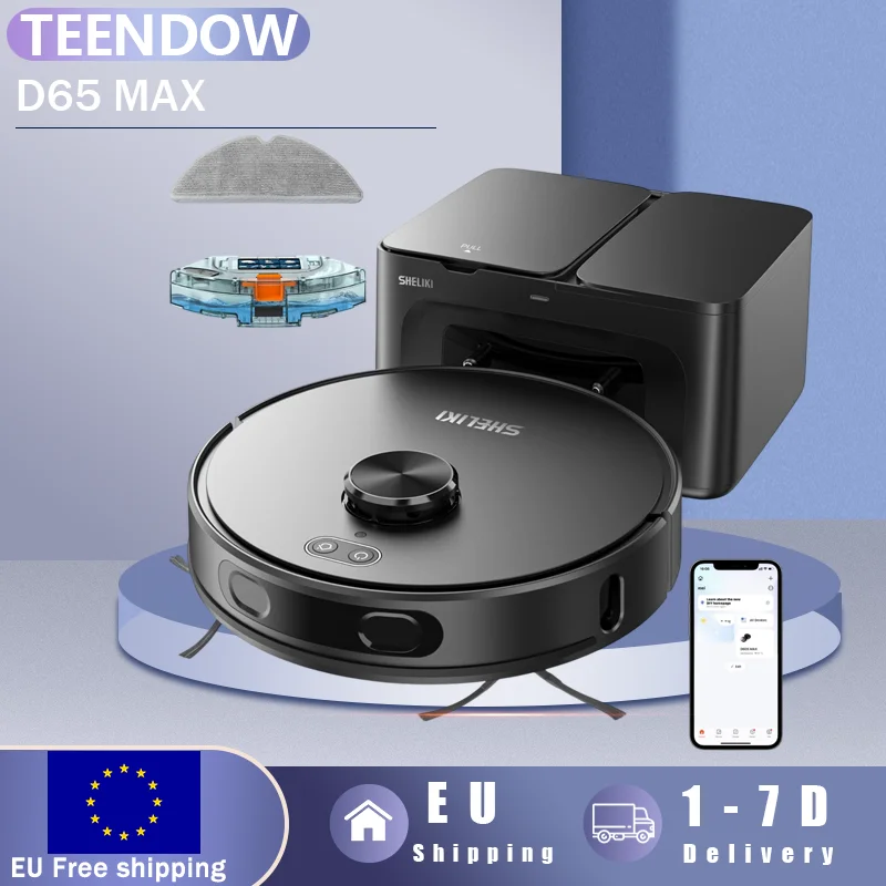 Teendow D65S MAX 3-in-1 robotstofzuiger 6000Pa zuigkracht 17kPa stofzuigstation 220min gebruiksduur huisdier vriendelijk app-besturing LiDAR