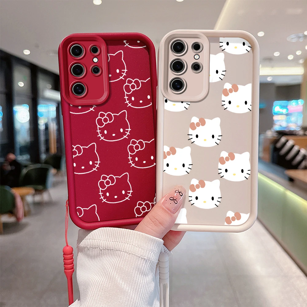 Cartoon Hello Kitty Phone Case for OPPO Reno 2 3 4 5 6 7 7Z 8 8T 10 11 Pro Plus 4G 5G Soft TPU Back Cover with Hand Strap Gift