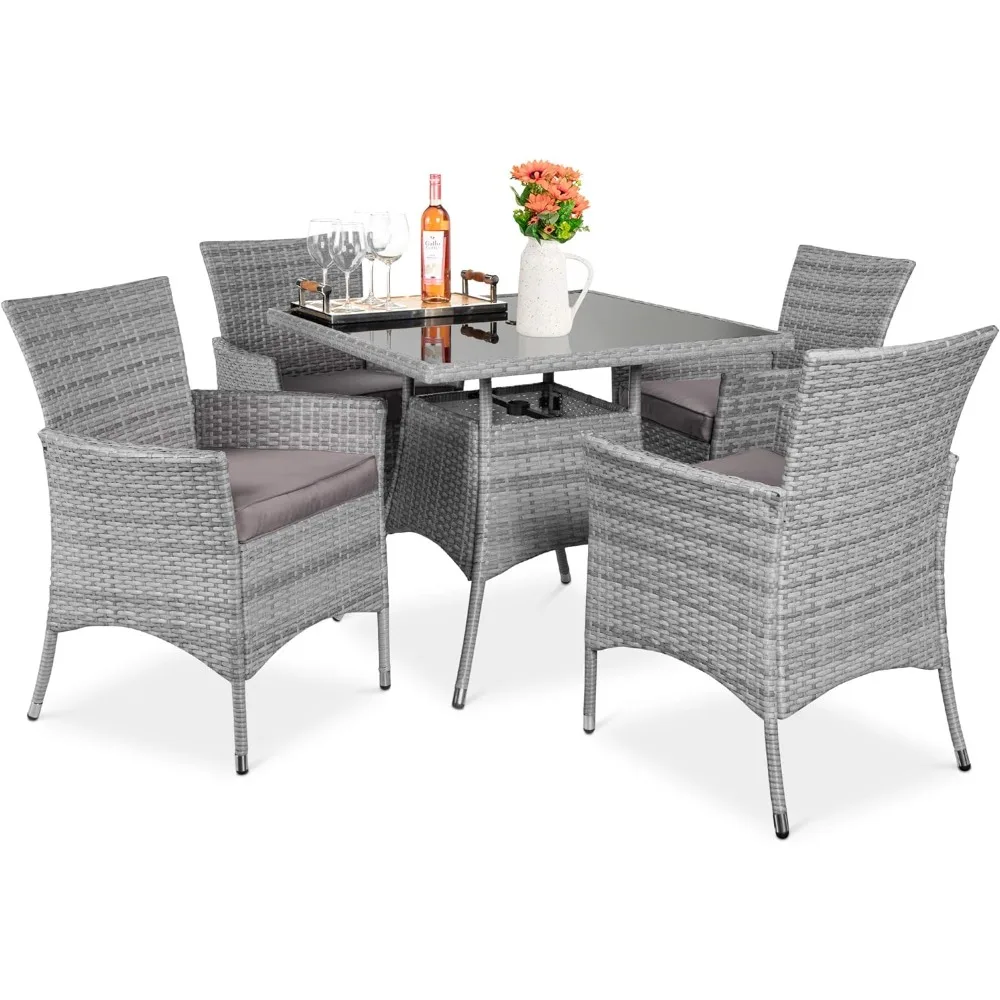 

Patio Furniture Sets, 5-Piece Wicker Dining Set Furniture for Patio, Backyard W/Square Glass Tabletop, Outdoor Furniture Sets