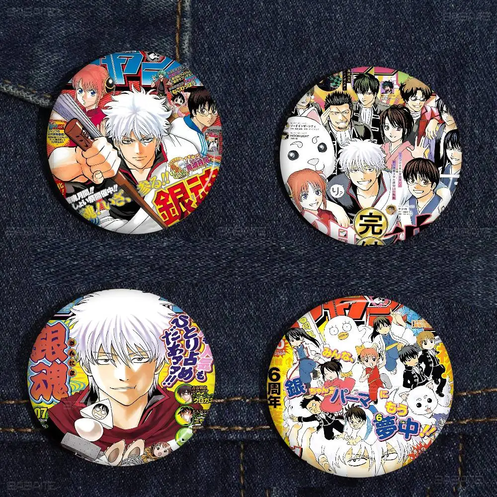 جينتاما أنيمي 32/44/58 مللي متر اليدوية دبوس جولة مضحك المفاجئة في دبابيس لحقيبة الظهر Cothes اكسسوارات شارة قبعة الديكور #3