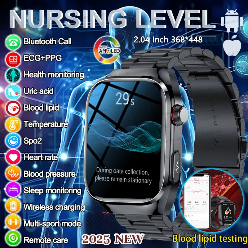 

2025 Новые умные часы Health Expert для мужчин, ЭКГ + PPG, часы 7, мочевая кислота, артериальное давление, анализ тела, точное измерение, HD-часы для вызова