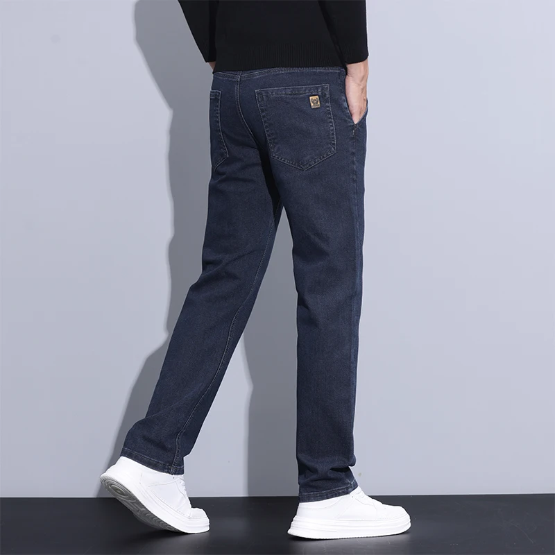 럭셔리 가을 겨울 코튼 블렌드 남성용 청바지 비즈니스 스트레이트 데님 팬츠 워크 오피스 트라우저 남성 플러스 사이즈 40 브랜드