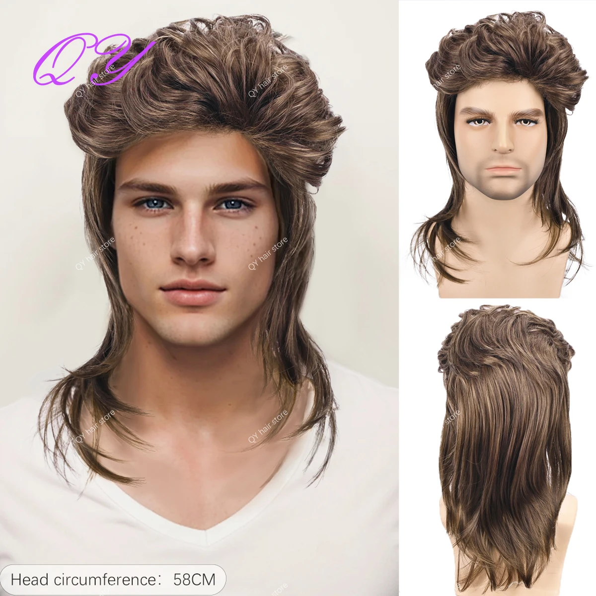 Men's high-quality synthetic wig QY Mixed color mid length hip-hop rock style Head cover wig COS wig suitable for daily use