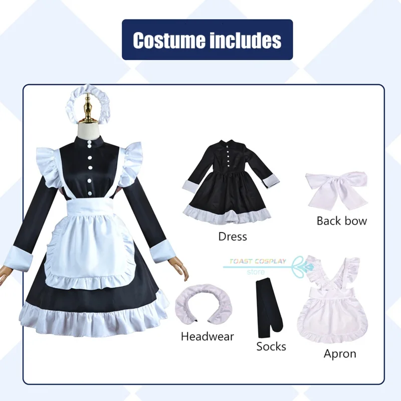 メイドコスプレ衣装 メイドエプロンドレス 女の子 女性 男性 可愛いメイドコスチューム ロールプレイコスチューム 黒と白の衣装 ドレス