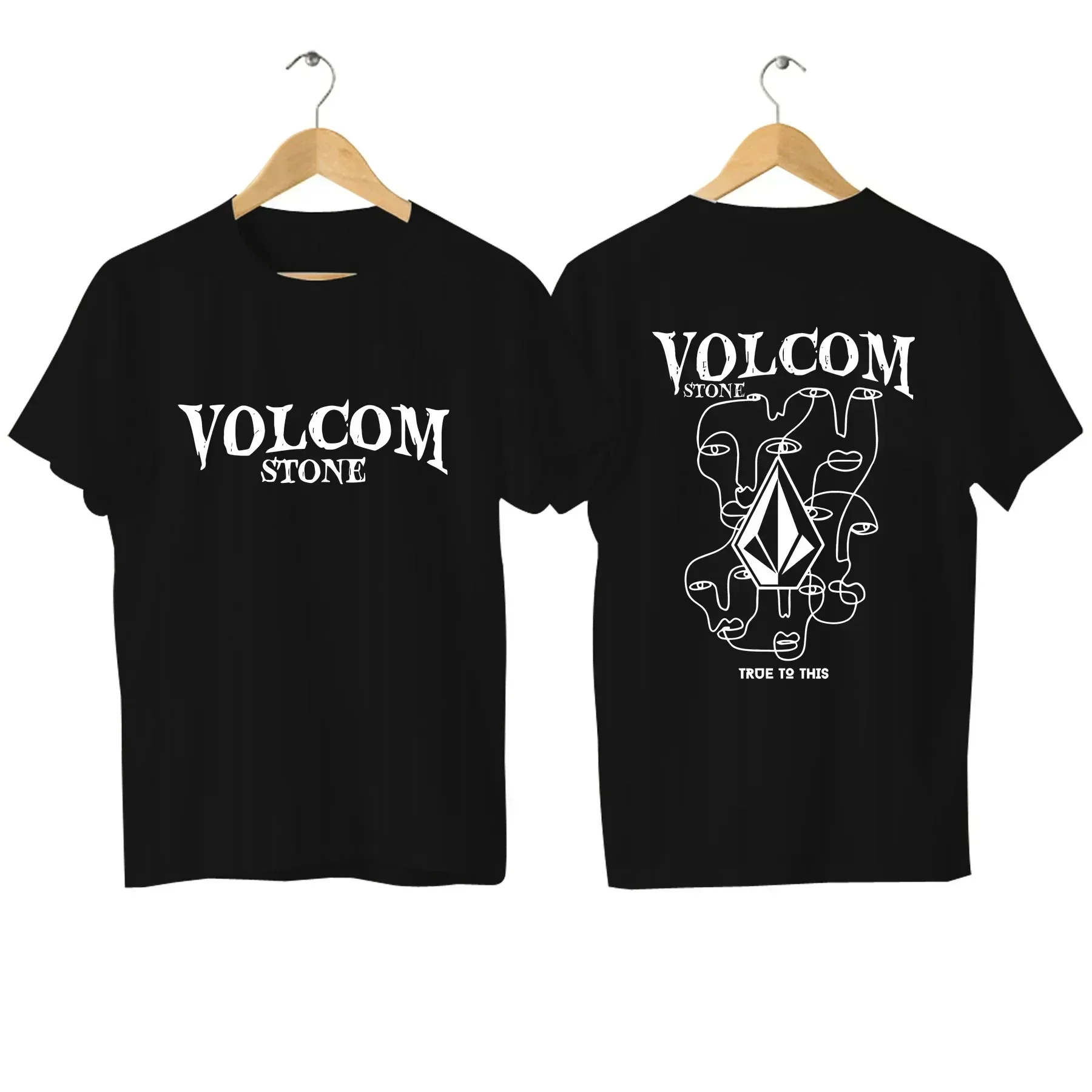 LE Cotton 2024 Fashion Tees Men T Shirt Double-sided Casual  Volcom Stone Graphic Sports Tops Breathable Streetwear