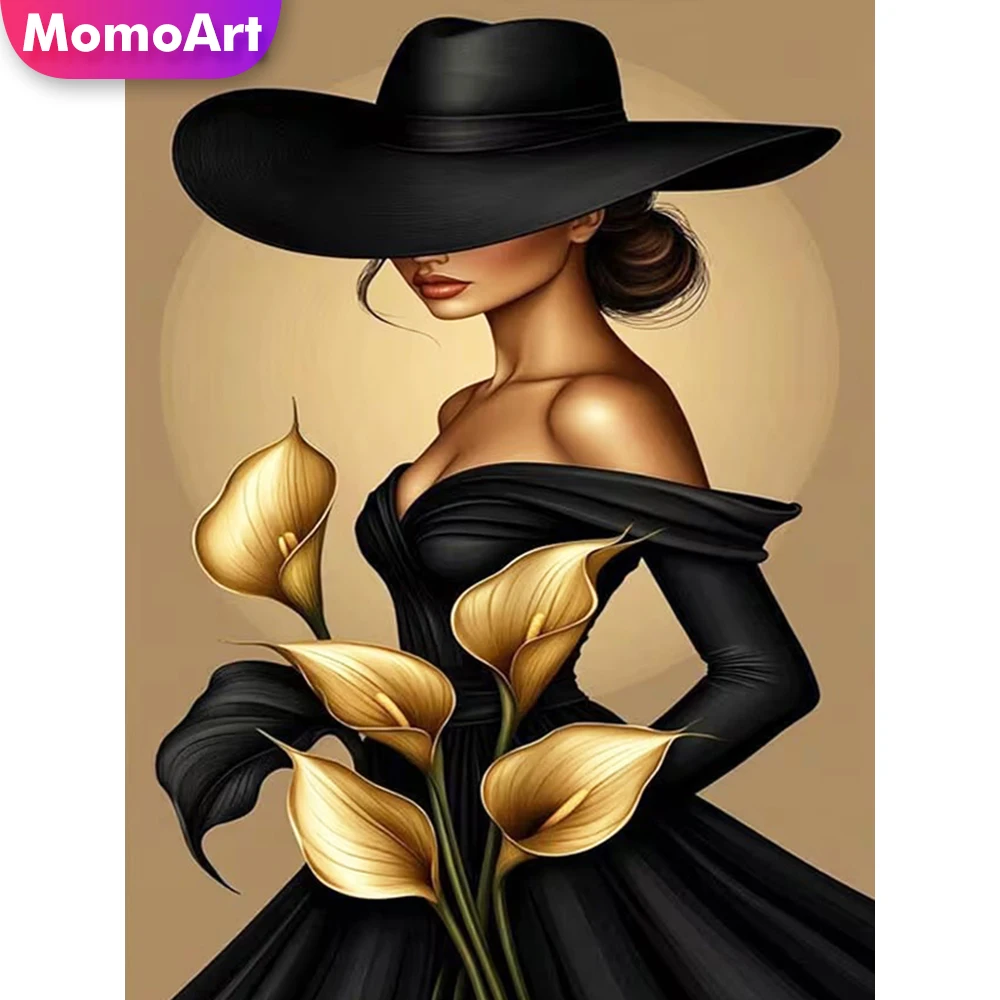 Momoart 5D DIY Elmas Nakış Kadın Portre Boyama Resim Rhinestones Zanaat Seti Elmas Mozaik Çiçek El Yapımı Hobi