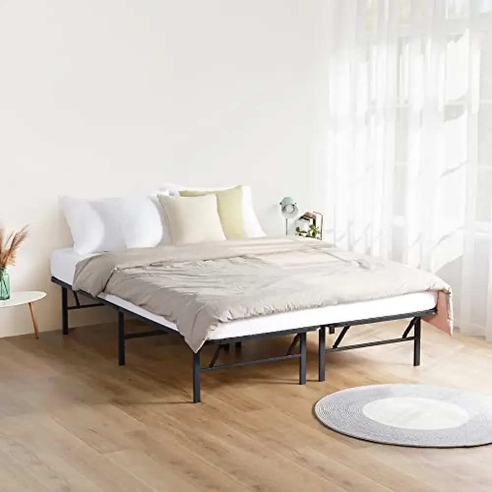 Cadre de lit à plateforme en métal, base de matelas en acier de 14 pouces, rangement pliable, assemblage facile, silencieux, aucun ressort de boîte requis