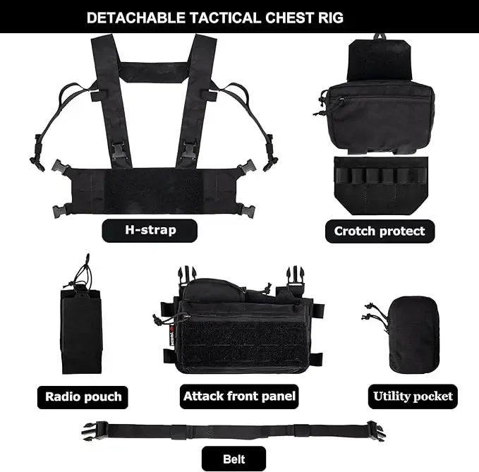 Actical Chest Mini Rig Glaith Magazine Poudres, Poignées réglables, Découpe laser amovible, Molle Modular Chest GlaDulGear