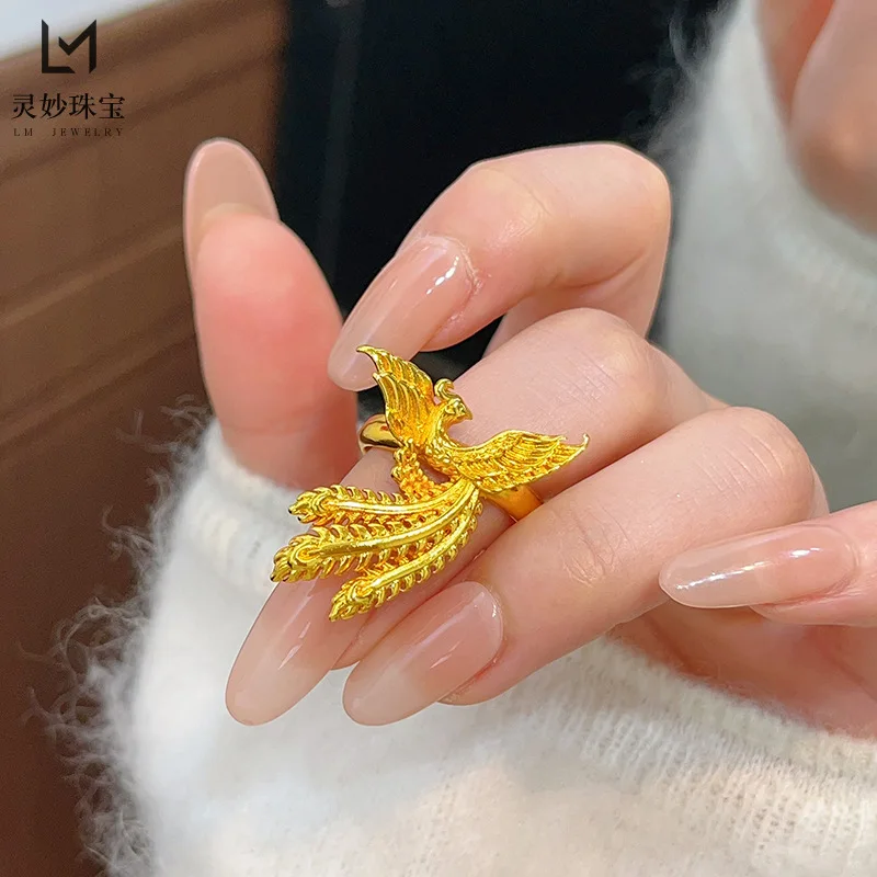 

Роскошные ювелирные изделия из настоящего золота 9999 24 карата, кольцо с открызами Феникса Юфеи, обручальное кольцо, изысканный подарок для подруги