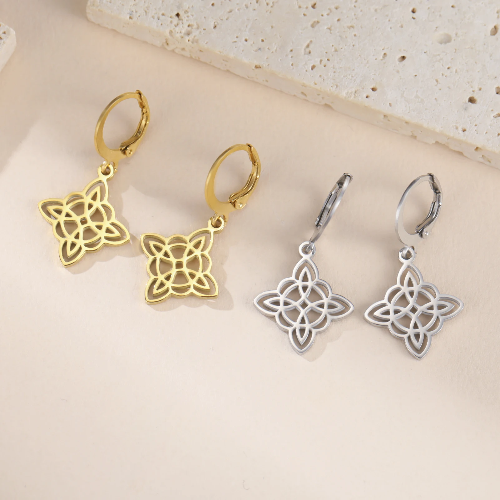 Irish Witch Knot Pendant Earrings Stainless Steel Women\'s Witchcraft Lucky Talisman Celtic Knot Jewelry Gift