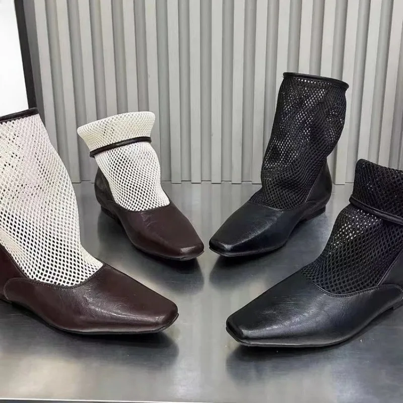 

2026 New Versatile Square Toe Heightening and Sliding Fashion Booties Mesh Cutout Mesh Breathable Cooling Boots