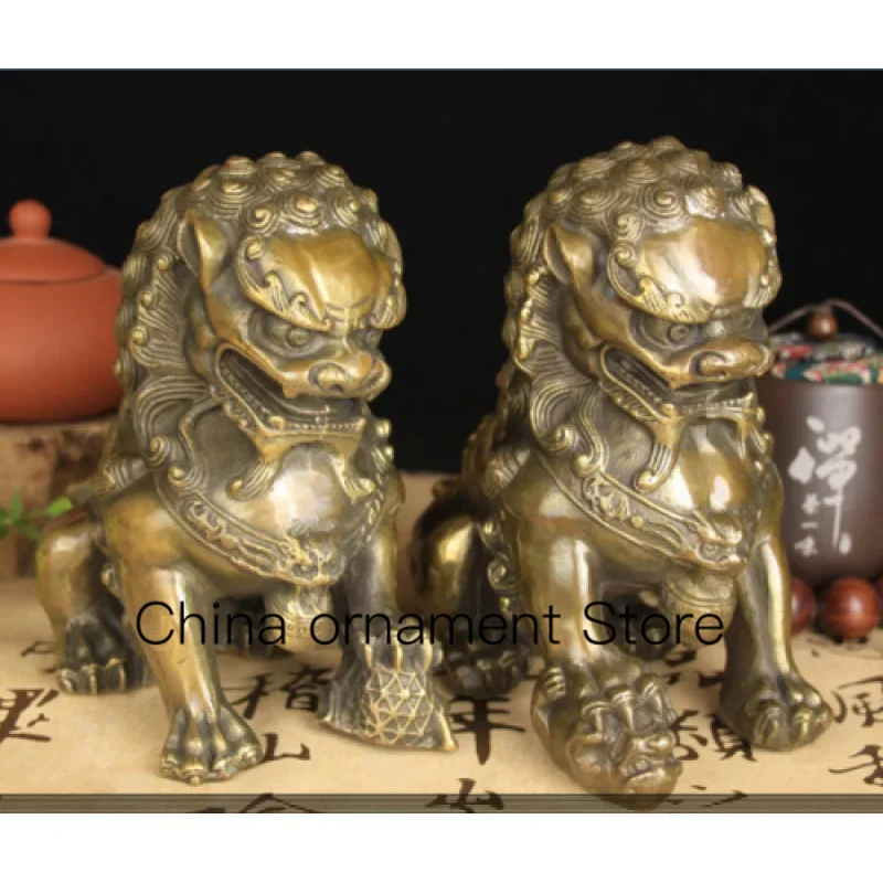 

Antique Bronze Door Feng Shui Guard Fu Fu Dog Lion Statue Lion Pair