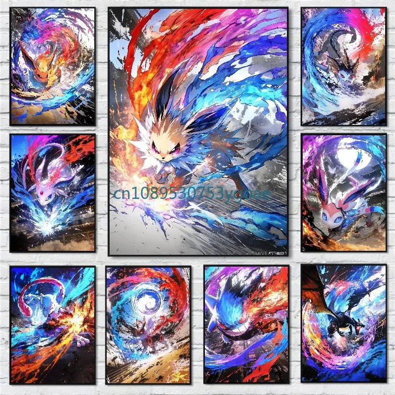 

Anime Pokemon Canvas Painting Bulbasaur Charmander Squirtle Poster and Print Watercolor Wall Art Picture Home Decor Kids Gifts