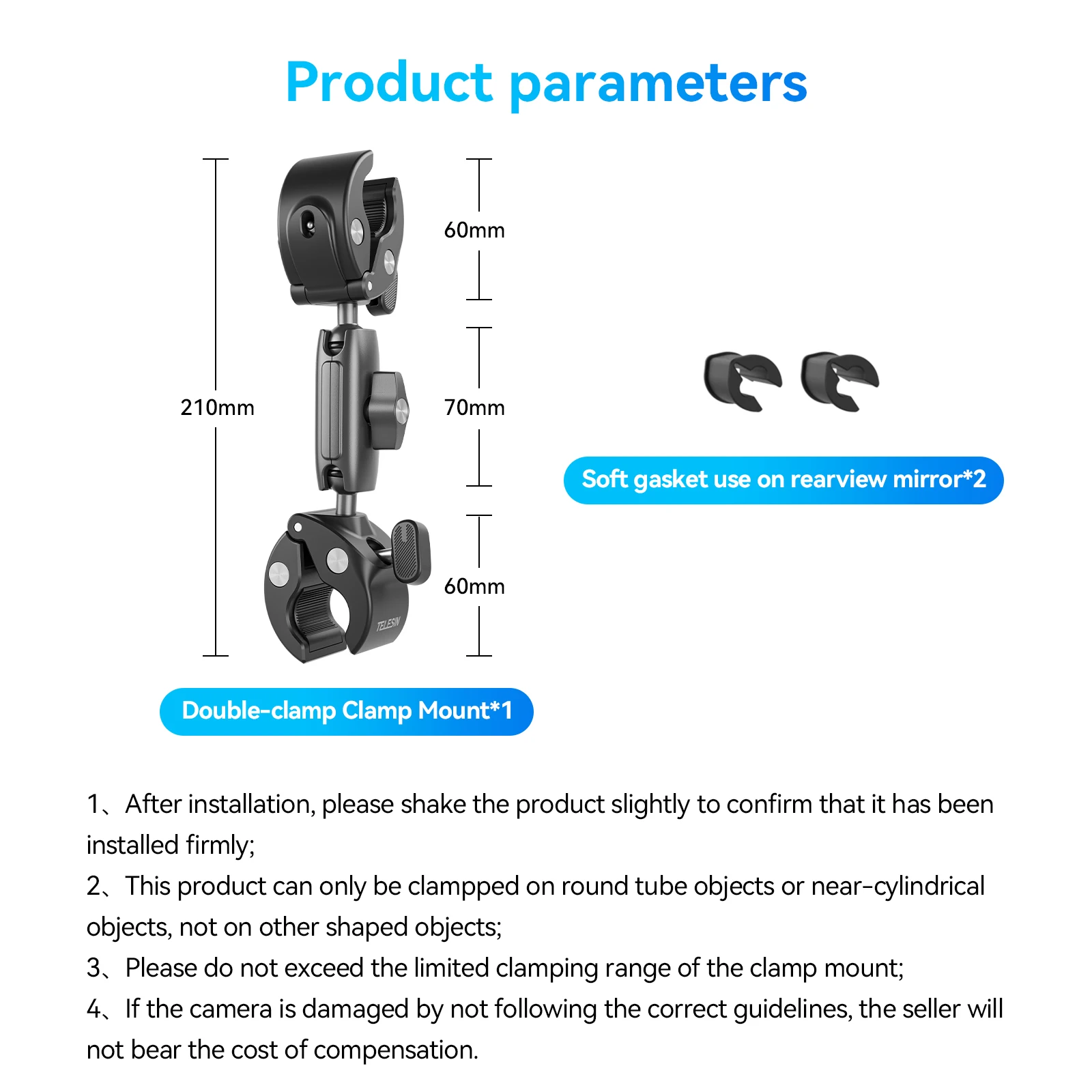 TELESIN Motorcycle Bicycle Camera Holder Invisible Selfie Stick Handlebar Mount for Insta360 RS X2 X3 GoPro 12 11 10  Accessory