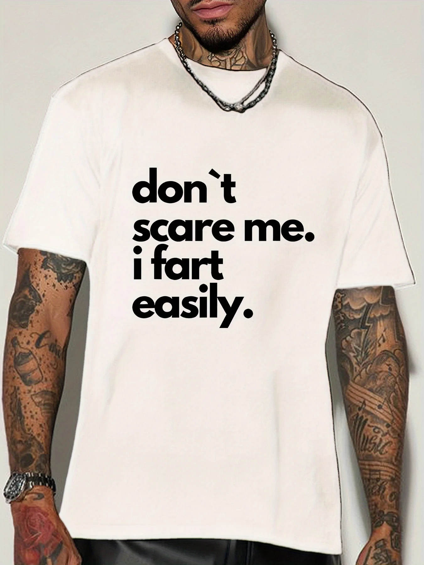 Men Short Sleeve Crew Neck T Shirt Dont Scare Me I Fart Easily Funny Text Graphic Comedy Theme Casual Cotton Streetwear Tee